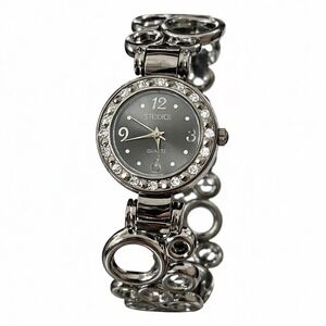 Studio Time Womens Quartz Watch Gunmetal Rhinestone Bangle Bracelet STD1024T